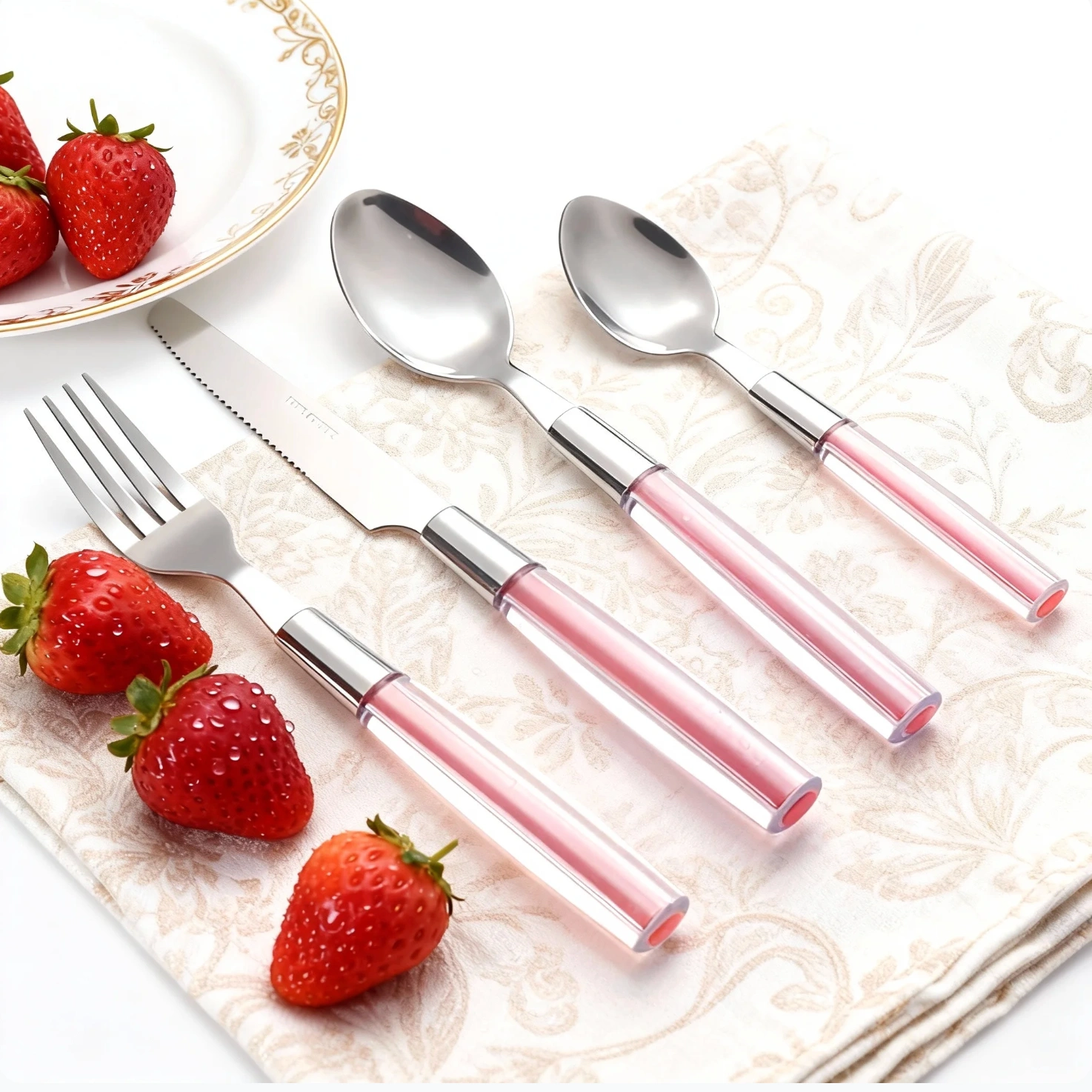 Bulk Flatware Sets with Plastic Handle, Stainless Steel Cutlery Set Wholesale
