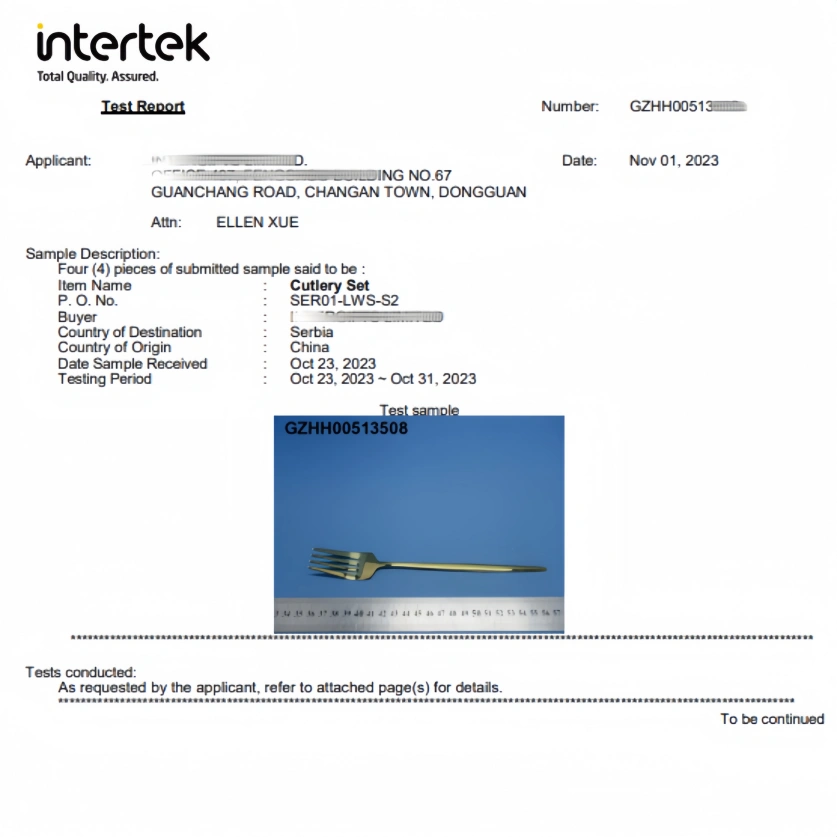 Stainless Steel Flatware Certification1